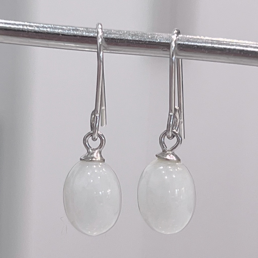 White Burmese Jade Sterling Silver Dangle Drop Earrings